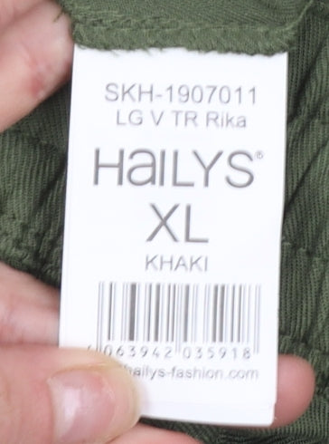 Hailys Women's Khaki Green Cargo Trousers XL Viscose Elastic Waist