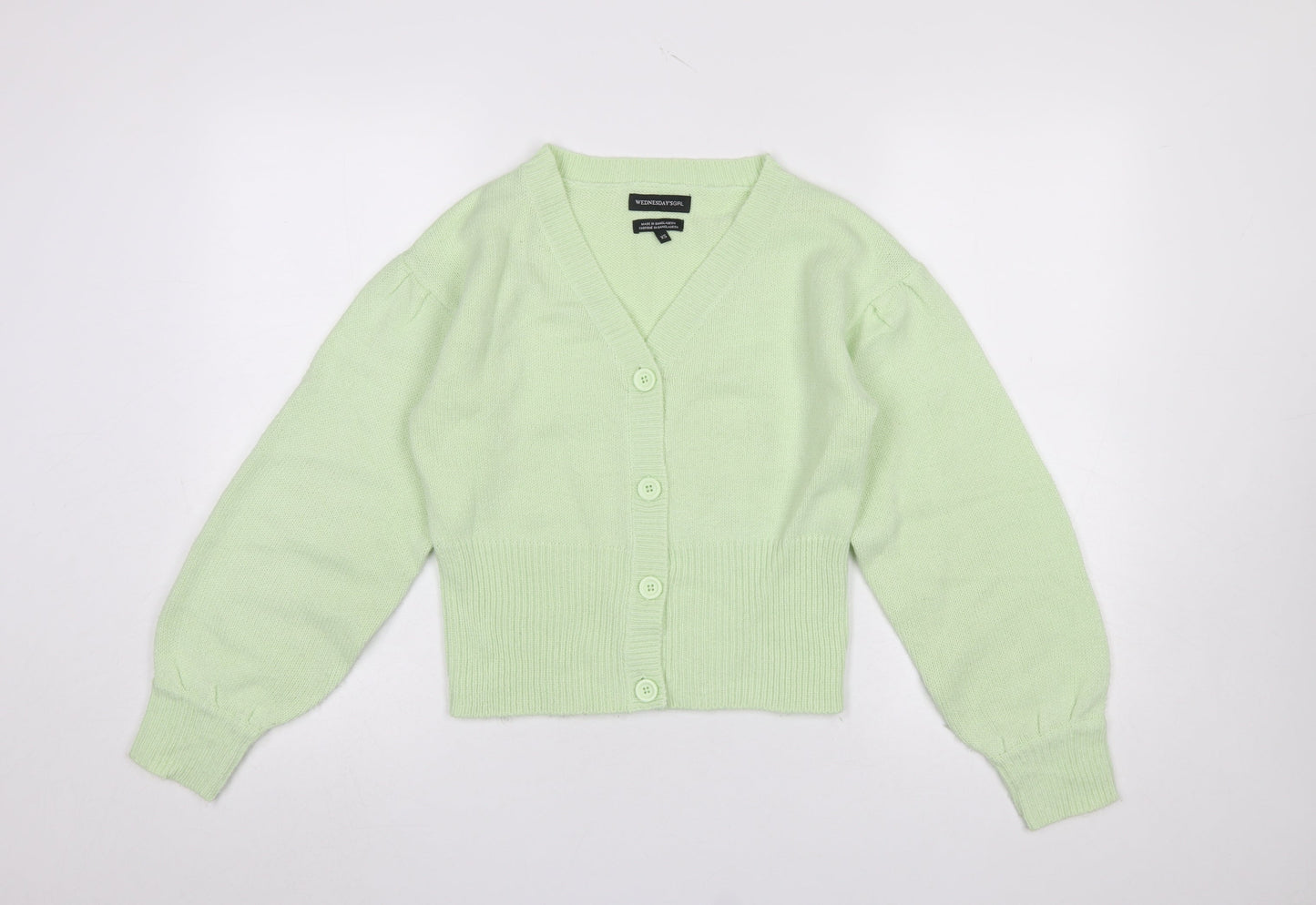 Wednesday's Girl Women's Green V-Neck Button Cardigan XS