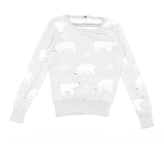Peacocks Women Grey Polar Bear Knit Jumper Size 10 Winter Pullover