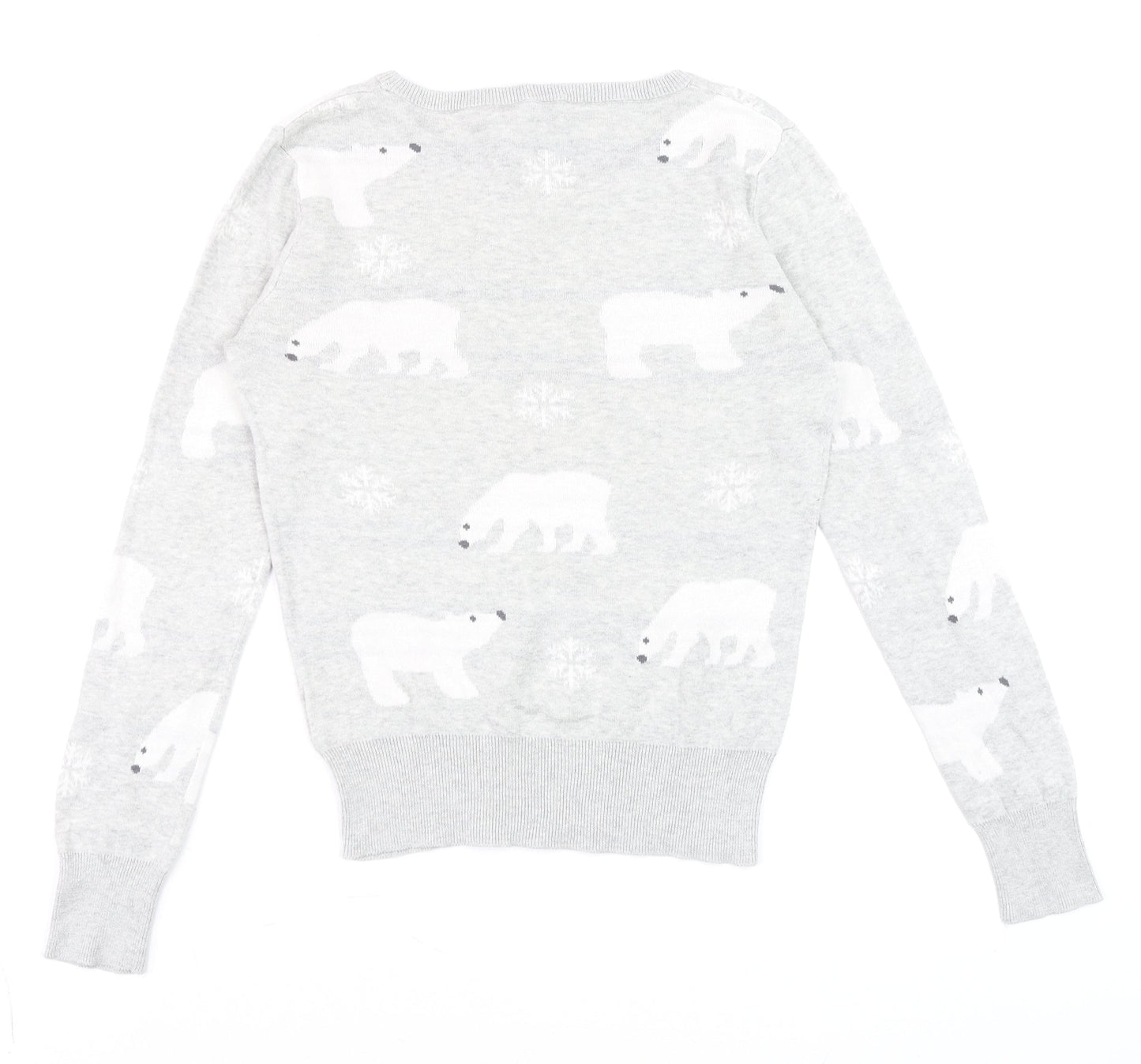 Peacocks Women Grey Polar Bear Knit Jumper Size 10 Winter Pullover