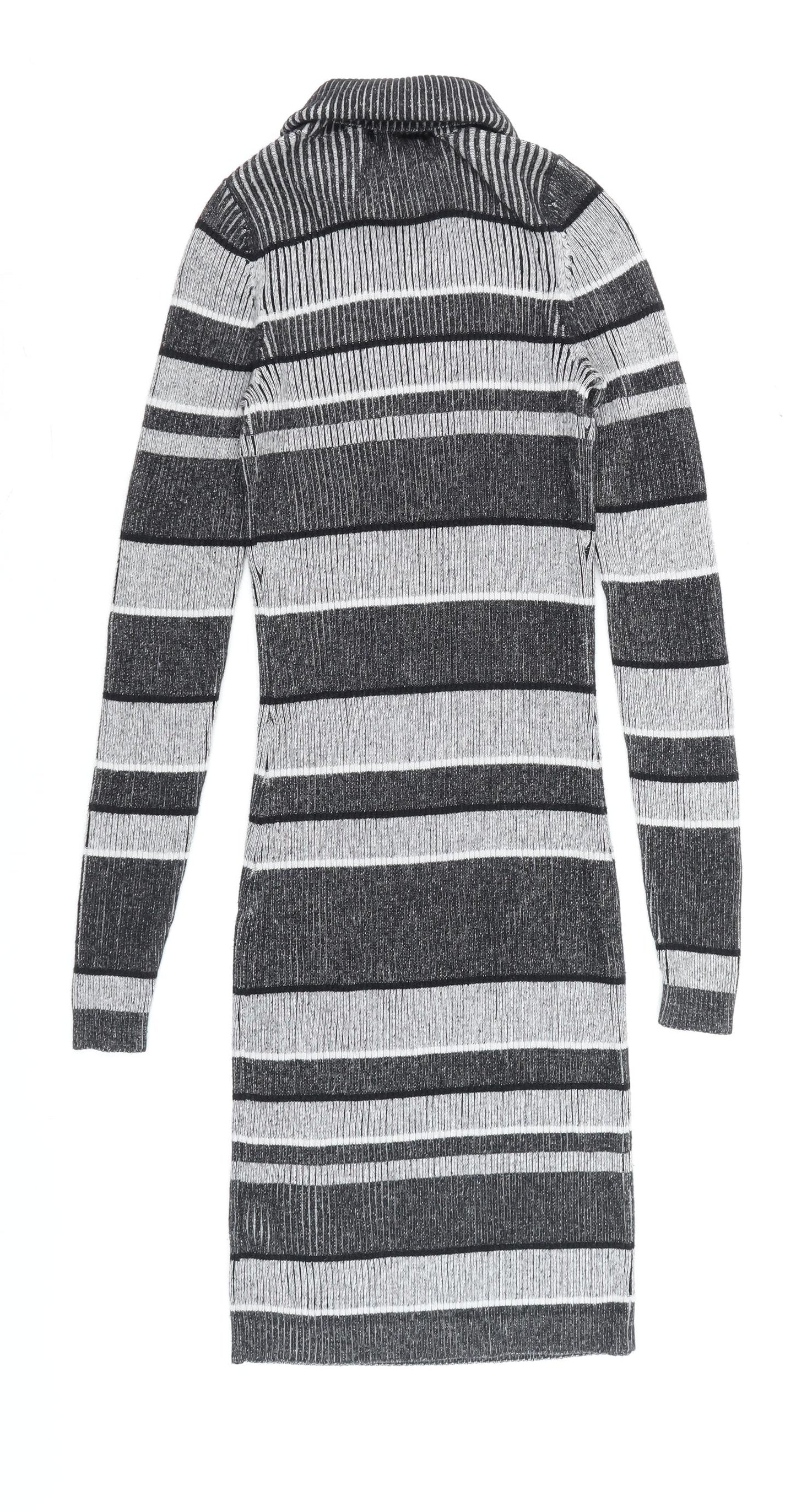 Next Women Grey Striped Roll Neck Knit Bodycon Dress Size 6