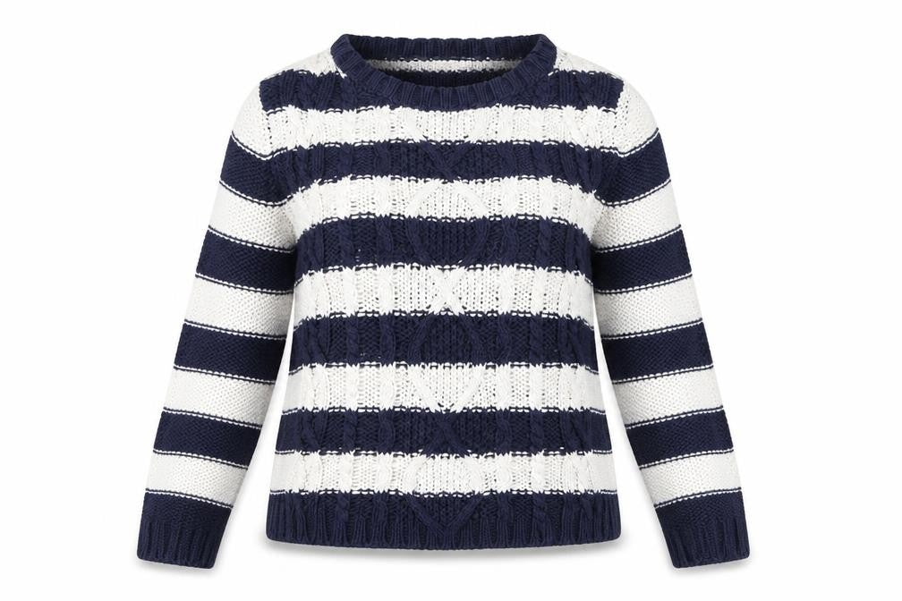 Marks & Spencer Women Blue White Striped Cotton Crew Neck Jumper M