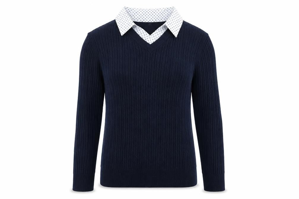 Bonmarché Women Navy Blue Viscose Knit Collared Jumper Size 14