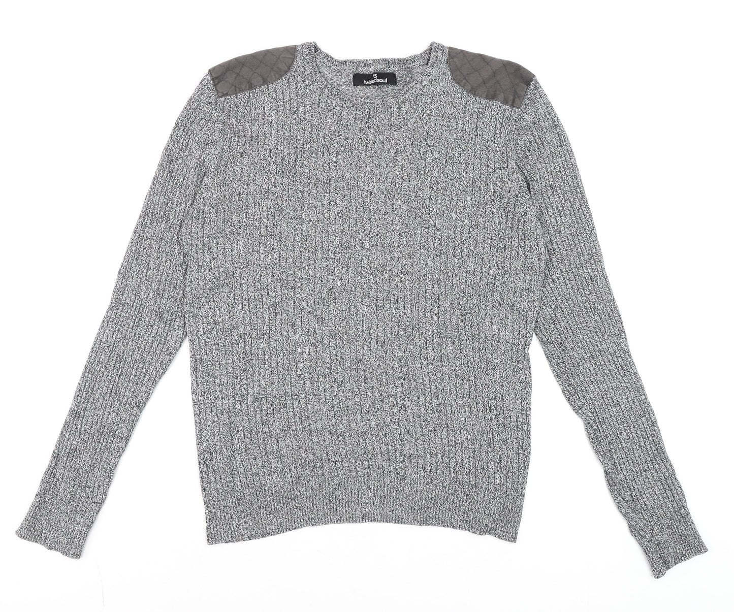 Twisted Soul Men's Grey Knit Long Sleeve Crew Neck Jumper M