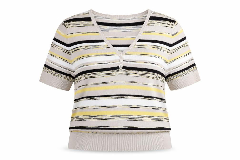 Country Casuals Womens Multicoloured Striped V-Neck Short Sleeve Knit Blouse XL