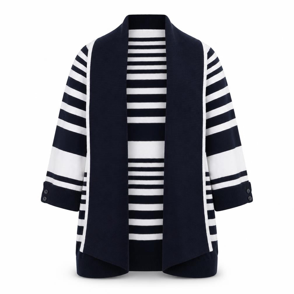 Isle Women's Navy White Striped Open Cardigan Size 18-20 Viscose Blend