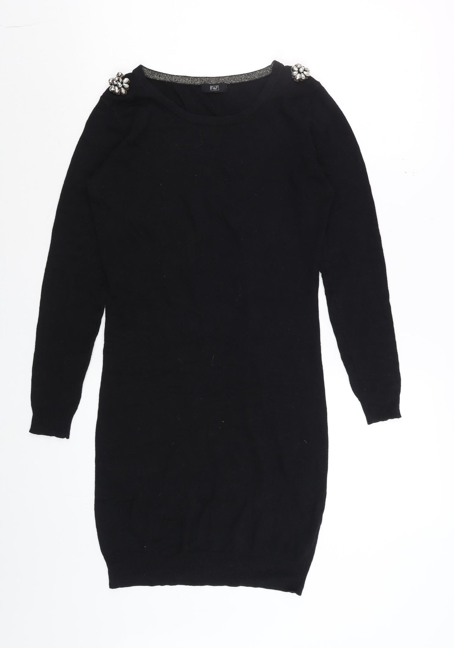 F&F Women’s Black Beaded Shoulder Jumper Dress Size 6