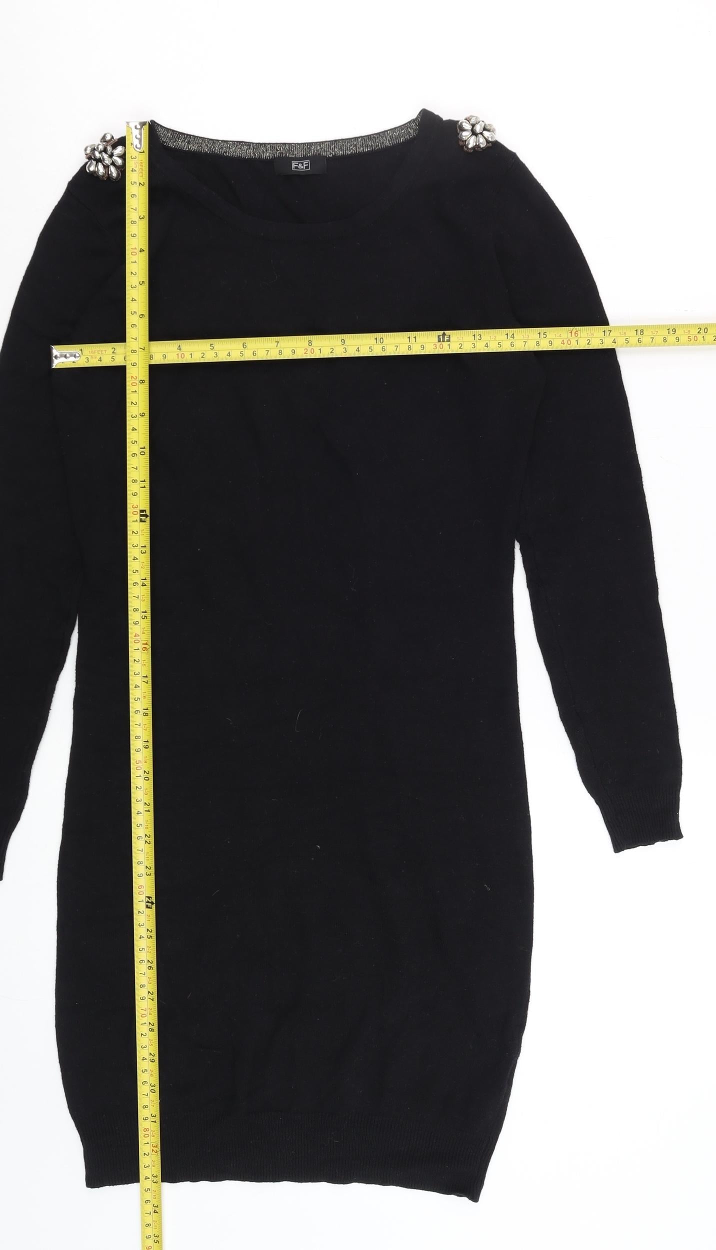 F&F Women’s Black Beaded Shoulder Jumper Dress Size 6