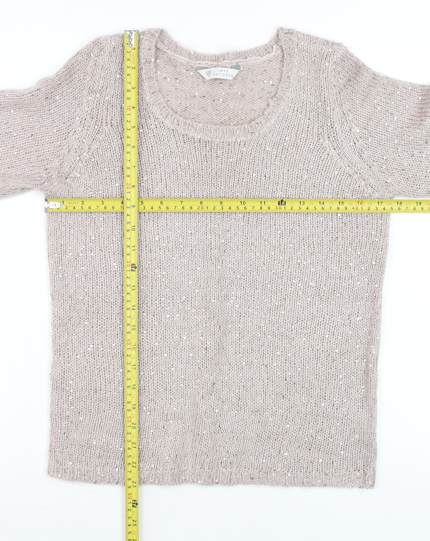 BHS Women’s Pink Sequin Scoop Neck Long Sleeve Knit Jumper Size 8