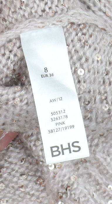 BHS Women’s Pink Sequin Scoop Neck Long Sleeve Knit Jumper Size 8
