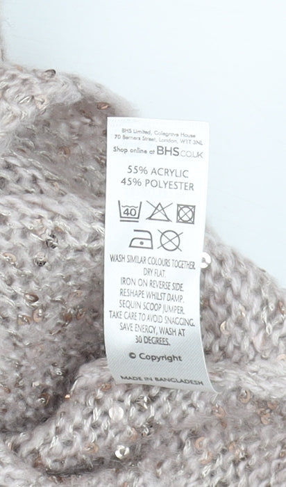 BHS Women’s Pink Sequin Scoop Neck Long Sleeve Knit Jumper Size 8