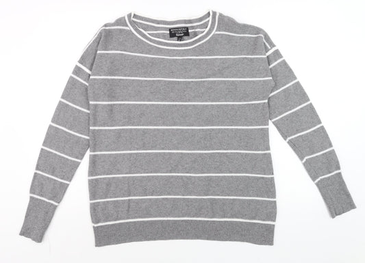 Banana Republic Men's Grey Striped Wool Cashmere Crew Neck Jumper L