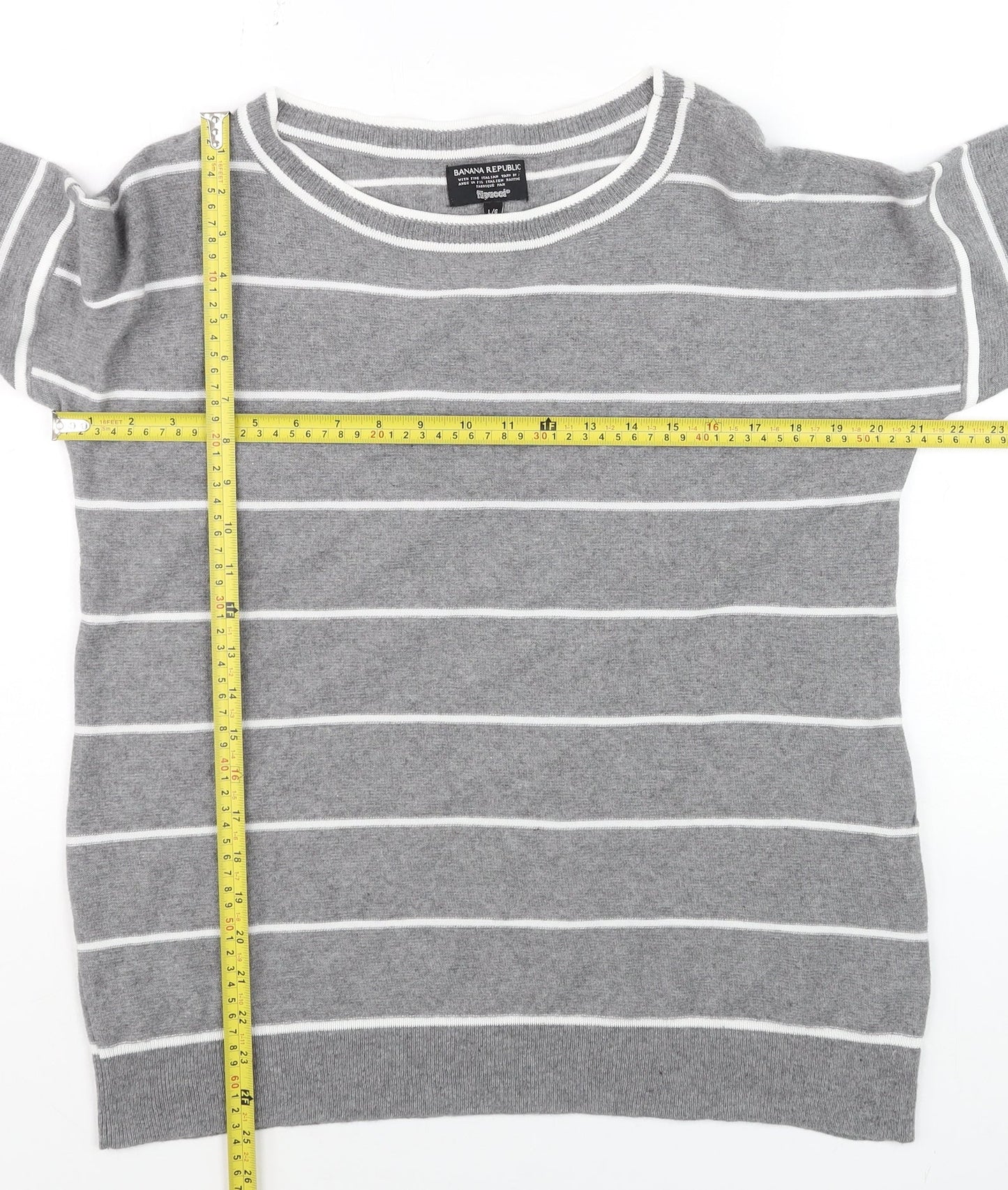 Banana Republic Men's Grey Striped Wool Cashmere Crew Neck Jumper L
