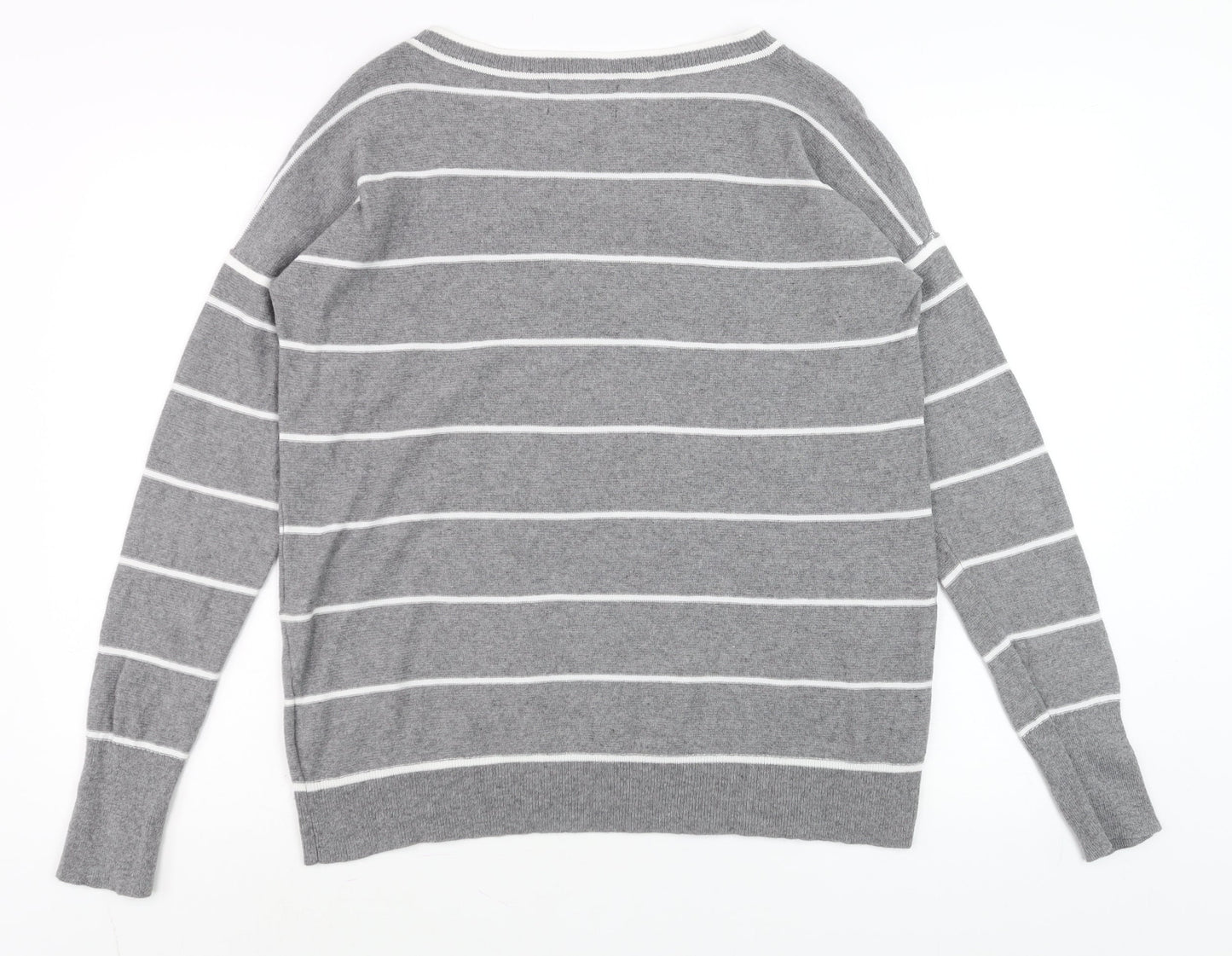 Banana Republic Men's Grey Striped Wool Cashmere Crew Neck Jumper L