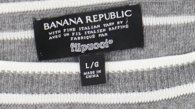 Banana Republic Men's Grey Striped Wool Cashmere Crew Neck Jumper L