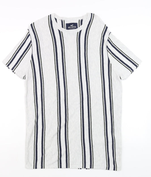 Hollister Men's White Striped Crew Neck Regular Fit T-Shirt Size M
