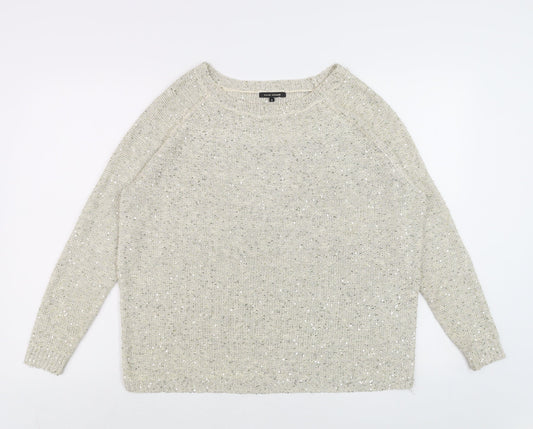 River Island Women’s Beige Sequin Knit Pullover Jumper Size 8