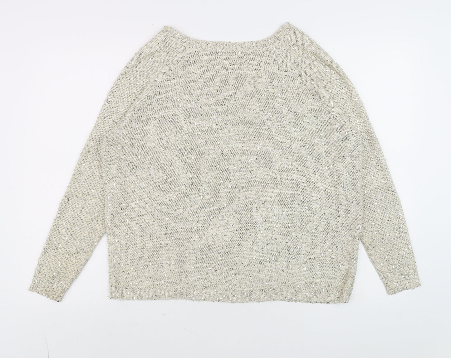 River Island Women’s Beige Sequin Knit Pullover Jumper Size 8