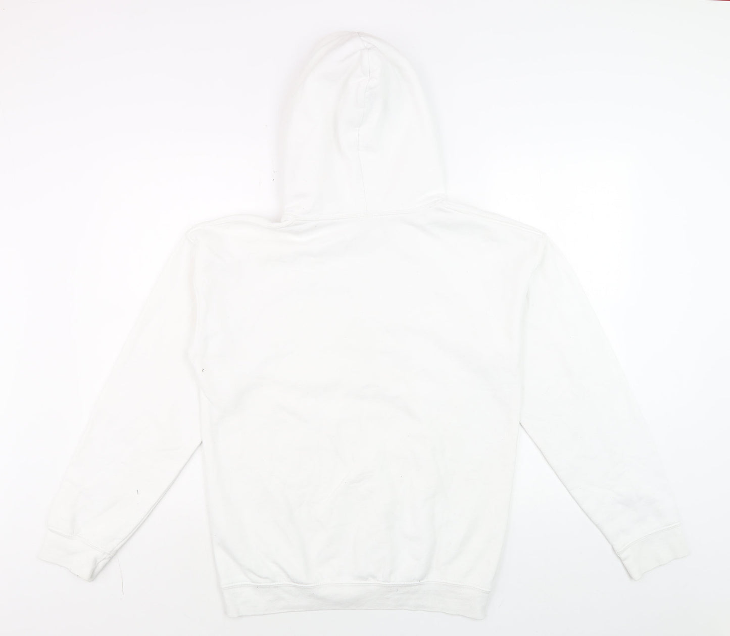 boohoo Men White Small Pullover Hoodie Logo Graphic Cotton Blend
