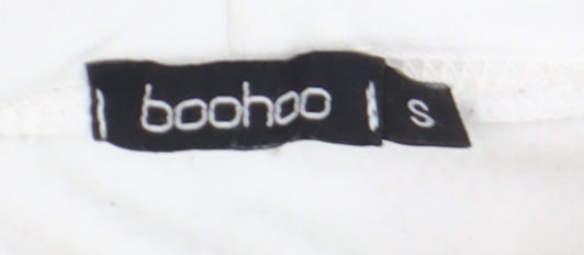 boohoo Men White Small Pullover Hoodie Logo Graphic Cotton Blend