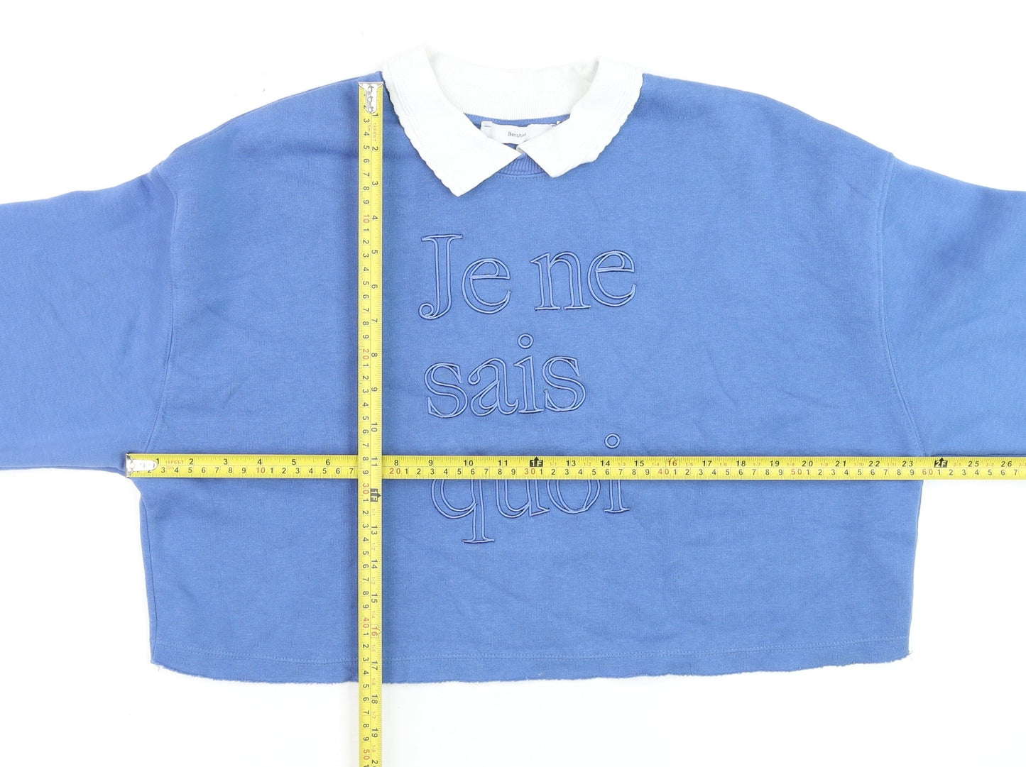 Bershka Women Blue Collared Pullover Sweatshirt Size S