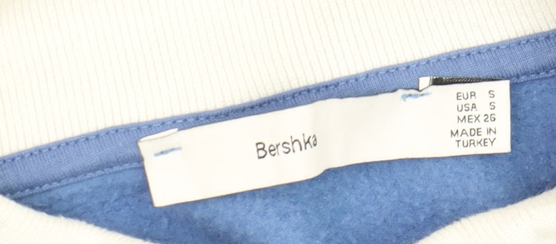 Bershka Women Blue Collared Pullover Sweatshirt Size S