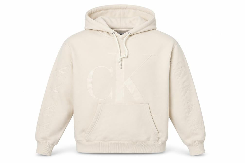 Calvin Klein Jeans Mens Beige XS Pullover Hoodie Logo Fleece