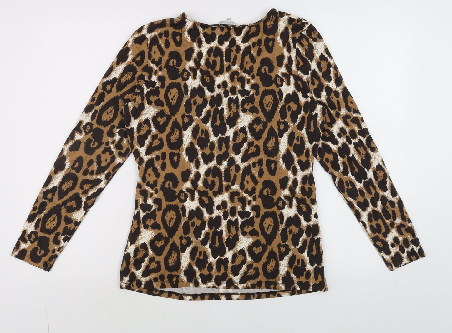 Kettlewell Women's Brown Animal Print V-Neck Wrap Long Sleeve Top Size L