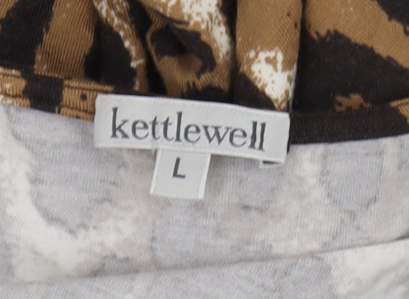 Kettlewell Women's Brown Animal Print V-Neck Wrap Long Sleeve Top Size L