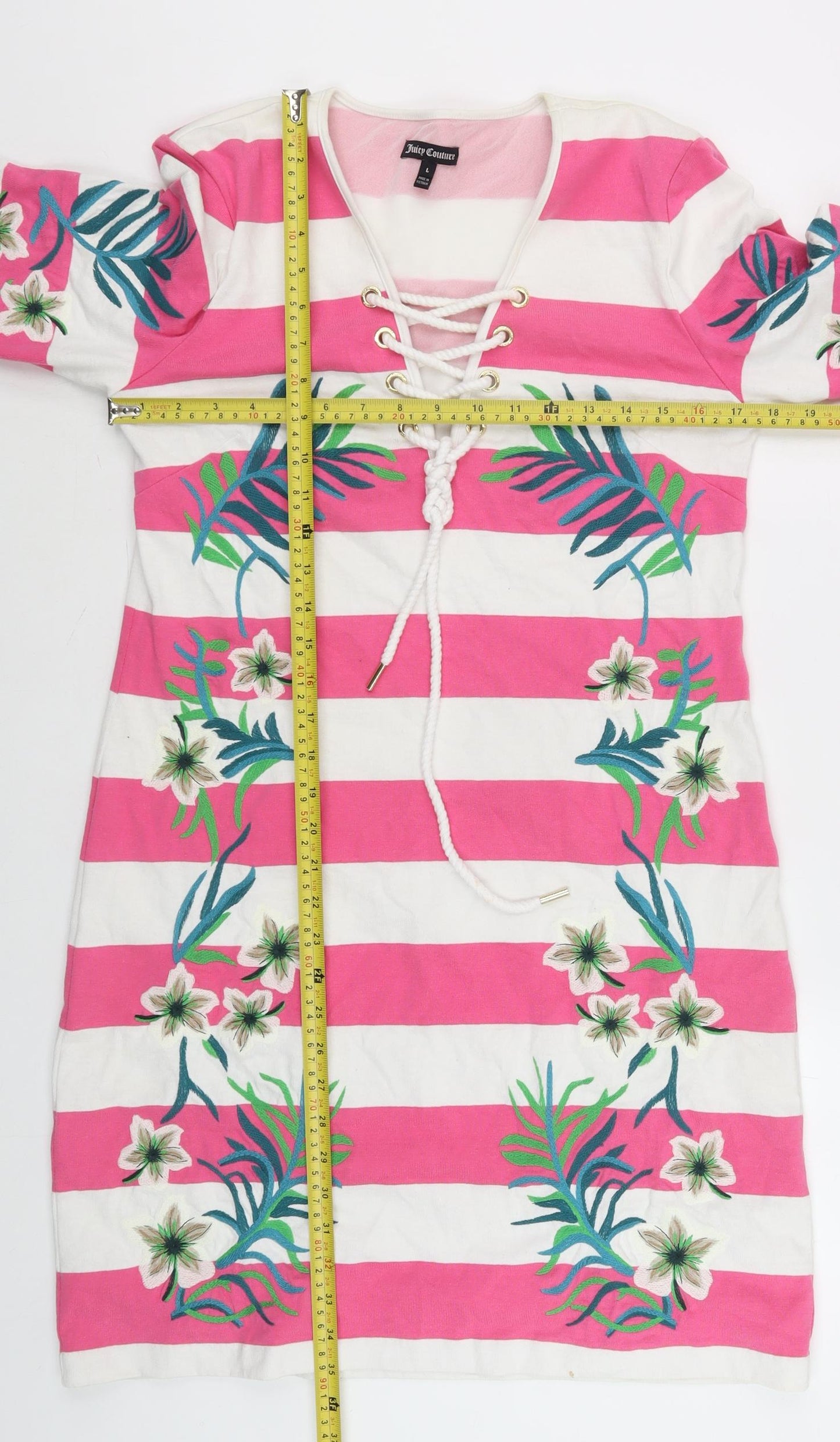 Juicy Couture Womens Pink Striped Embroidered Shift Dress Size 14