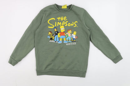 Front view of Primark boys’ green the simpsons pullover sweatshirt 11-12 years