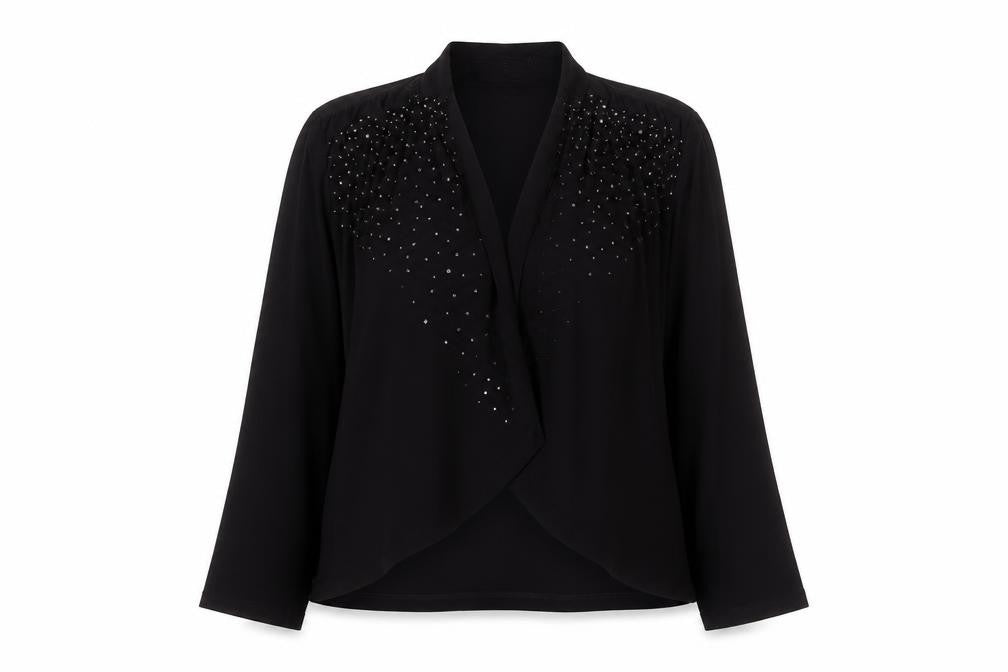 Ann Harvey Women's Black Beaded Chiffon Jacket Size 2 Formal Evening