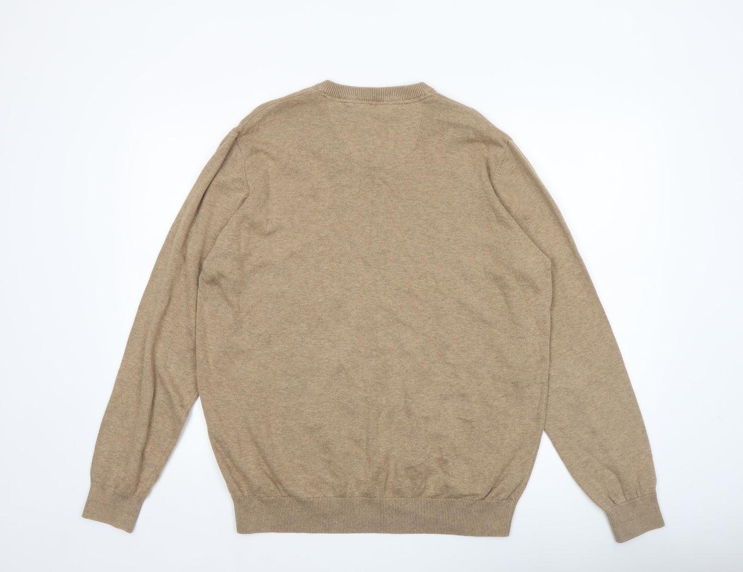 Benetti Men's Beige Cotton V-Neck Jumper L Classic Knitwear