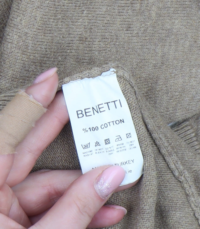 Benetti Men's Beige Cotton V-Neck Jumper L Classic Knitwear