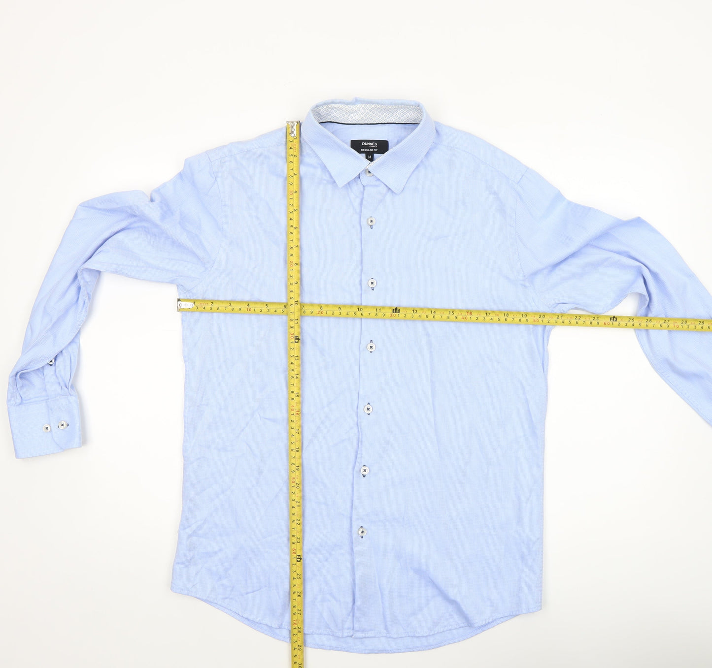Dunnes Stores Men's Blue Regular Fit Cotton Long Sleeve Formal Shirt Size M