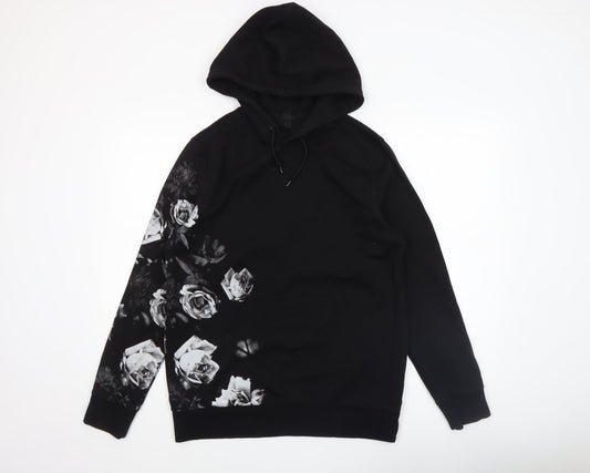 H&M Womens Black Floral Graphic Pullover Hoodie Size 12