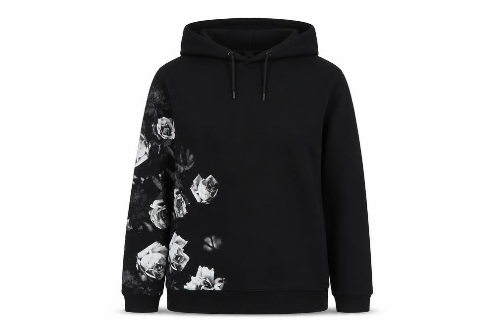H&M Womens Black Floral Graphic Pullover Hoodie Size 12