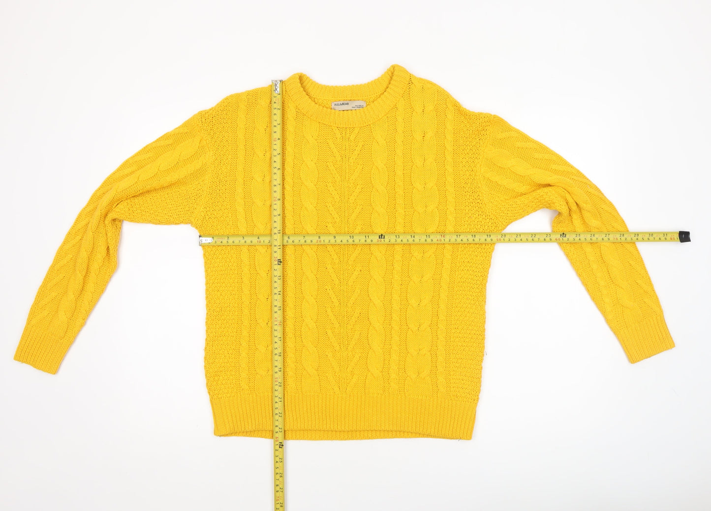 Pull&Bear Women’s Yellow Cable-Knit Cotton Jumper Size S