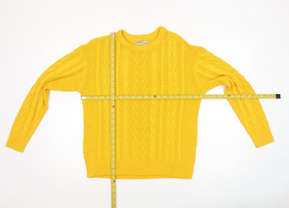 Pull&Bear Women’s Yellow Cable-Knit Cotton Jumper Size S