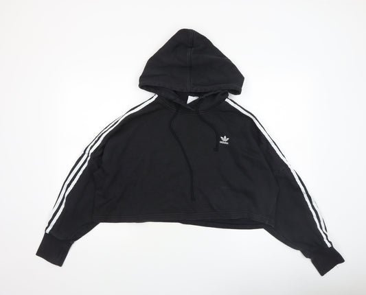 Adidas Womens Black Cropped Hoodie Size M 100% Cotton Casual Sportswear