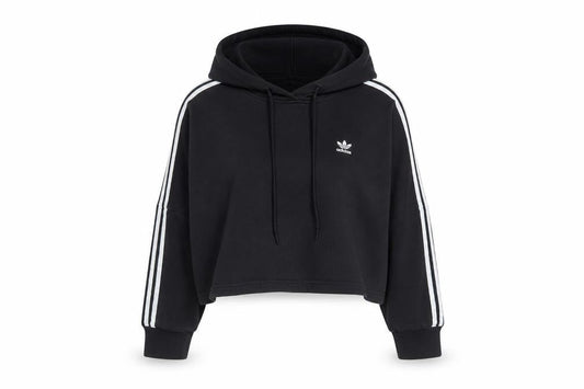 Adidas Womens Black Cropped Hoodie Size M 100% Cotton Casual Sportswear