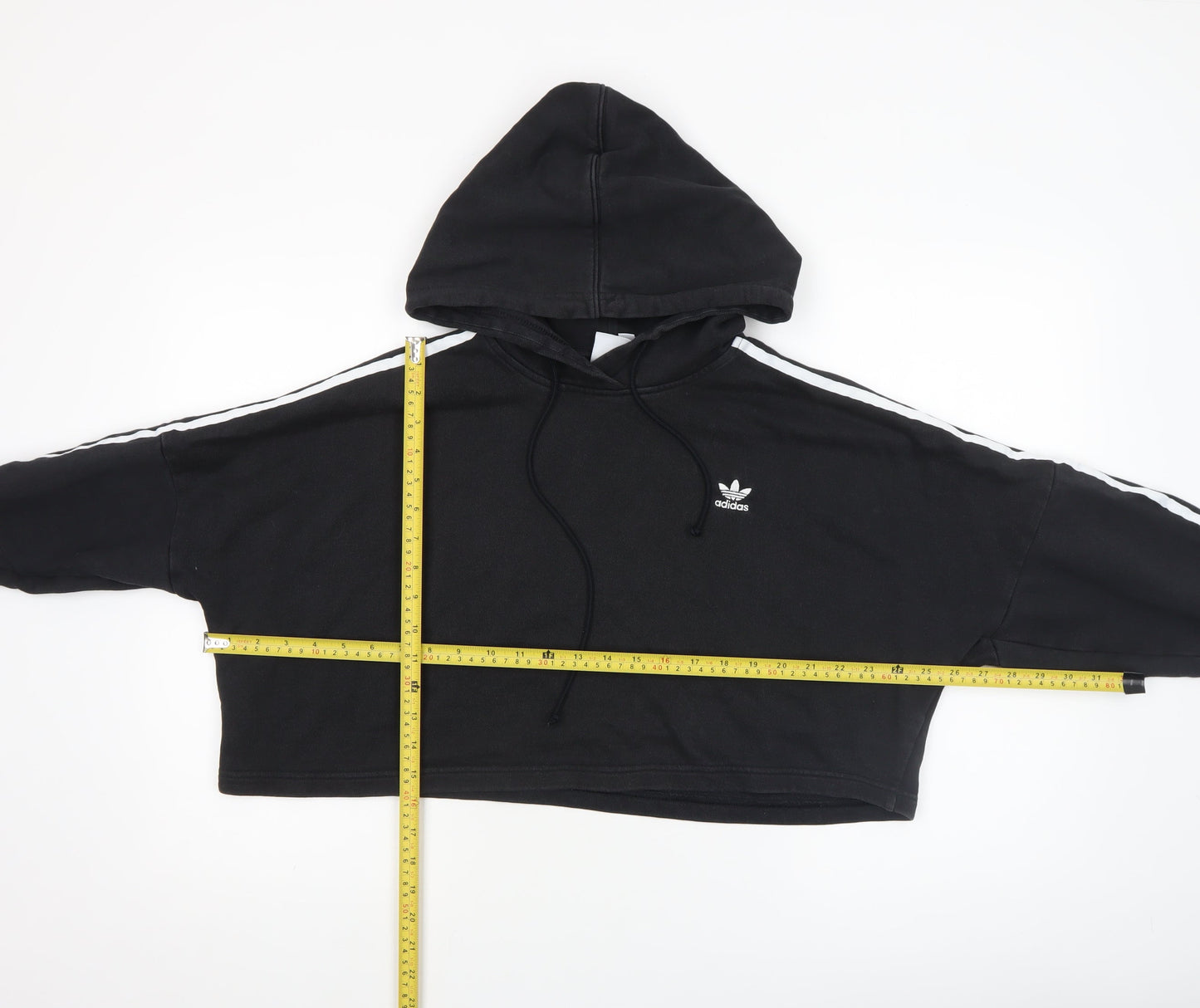 Adidas Womens Black Cropped Hoodie Size M 100% Cotton Casual Sportswear