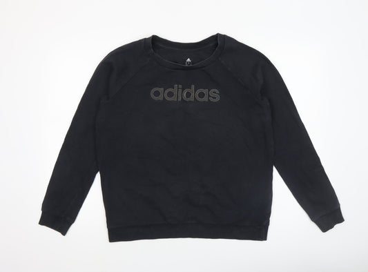 Adidas Women Black Cotton Crew Neck Pullover Sweatshirt Size L 16-18