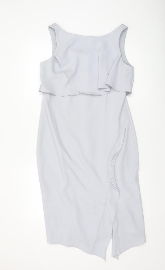 Coast Women Silver Size 12 Sheath Ruffle Formal Dress