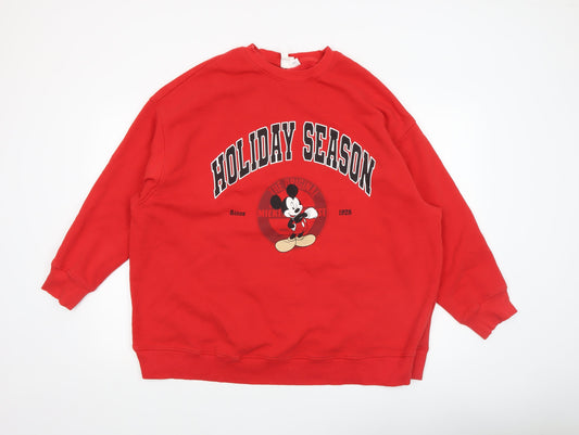 H&M Women Red Mickey Mouse Holiday Season Sweatshirt Size 12