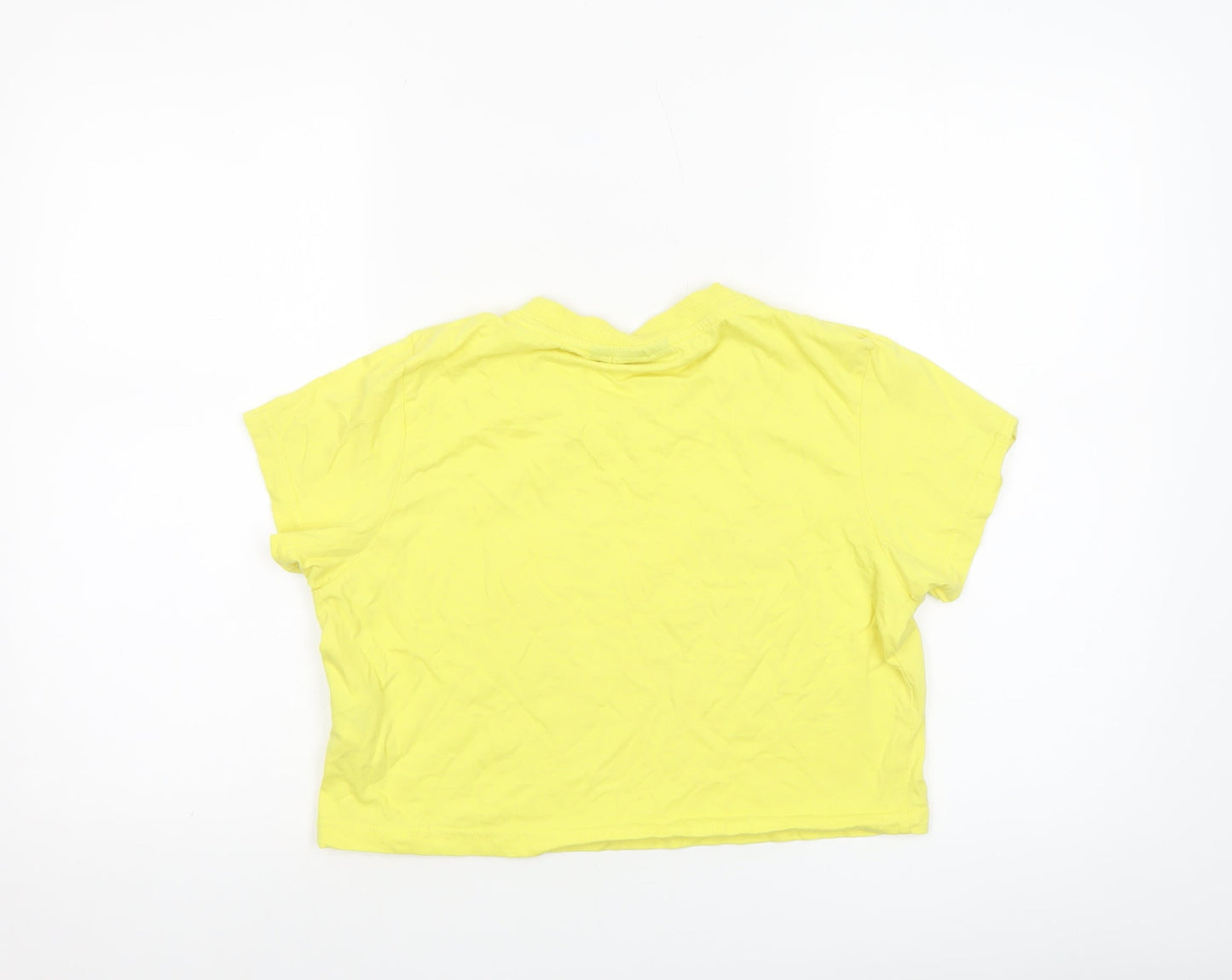 Fila Womens Yellow Cropped T-Shirt Medium Casual Crew Neck