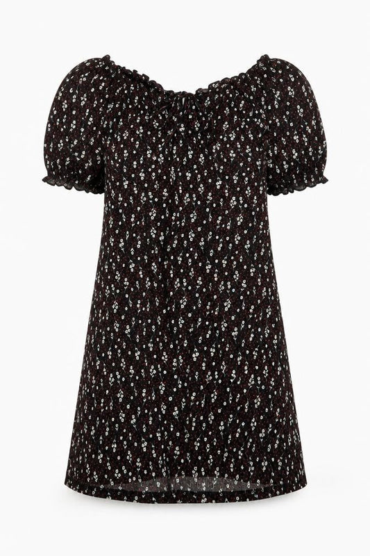 River Island Women’s Black Floral Off Shoulder A-Line Dress Size 8