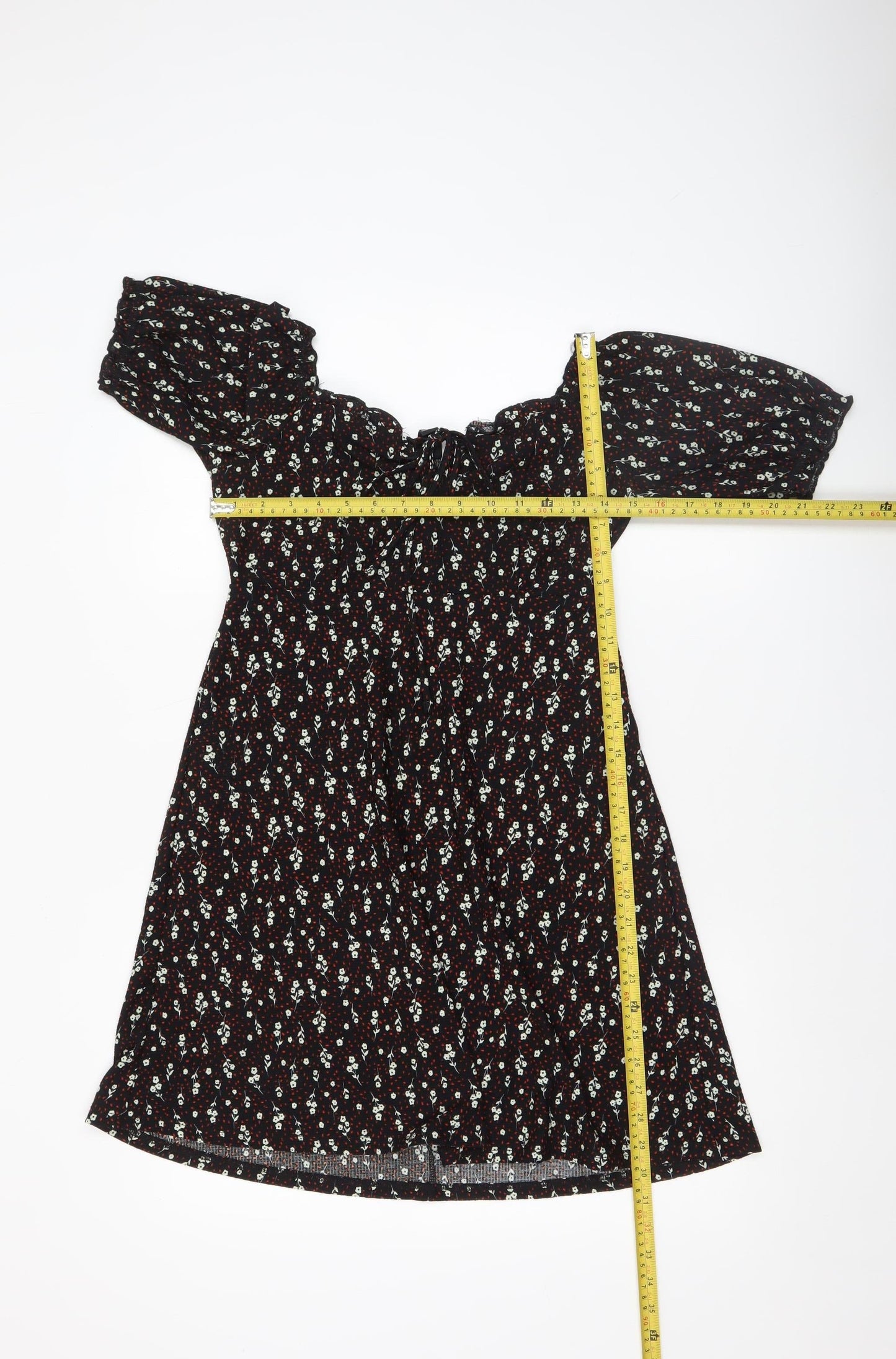 River Island Women’s Black Floral Off Shoulder A-Line Dress Size 8