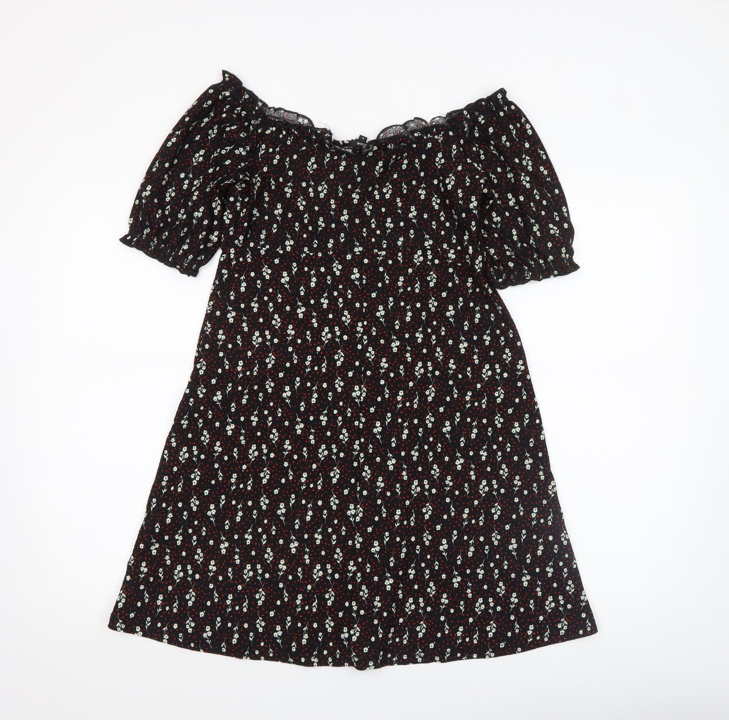 River Island Women’s Black Floral Off Shoulder A-Line Dress Size 8