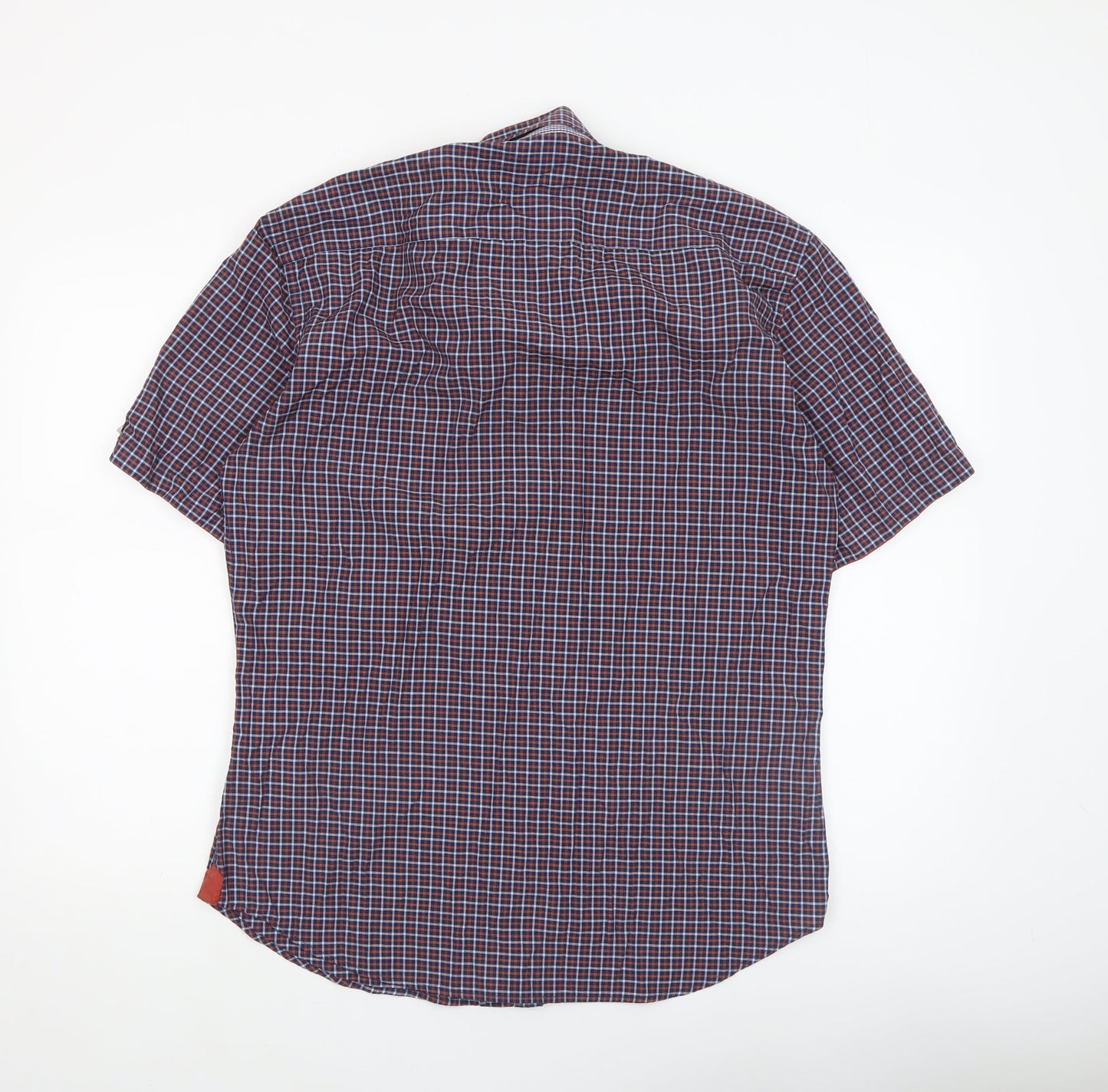 Benetti Men's Blue Checked Short Sleeve Button-Up Shirt L Slim Fit